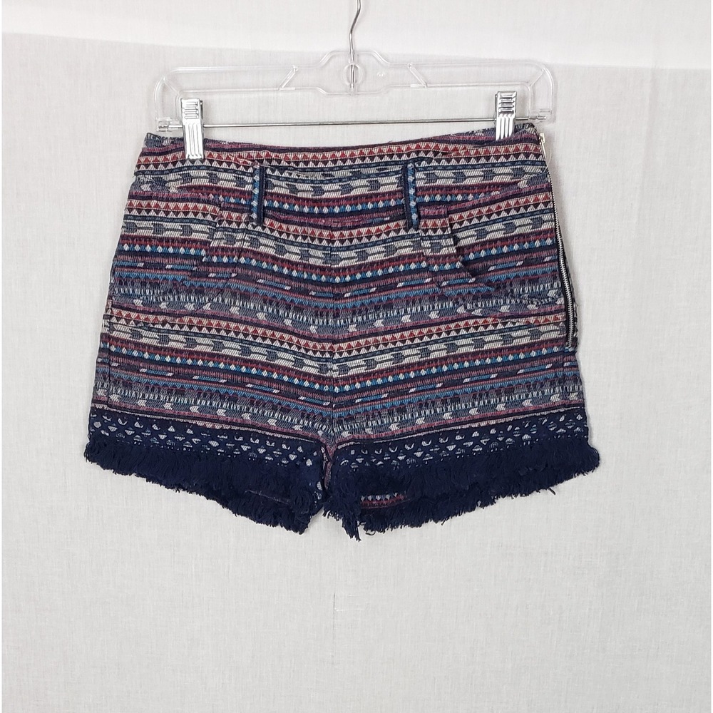 Angie Womens Southwestern Aztec Boho Shorts Navy Red Fringe Festival Indie Geo